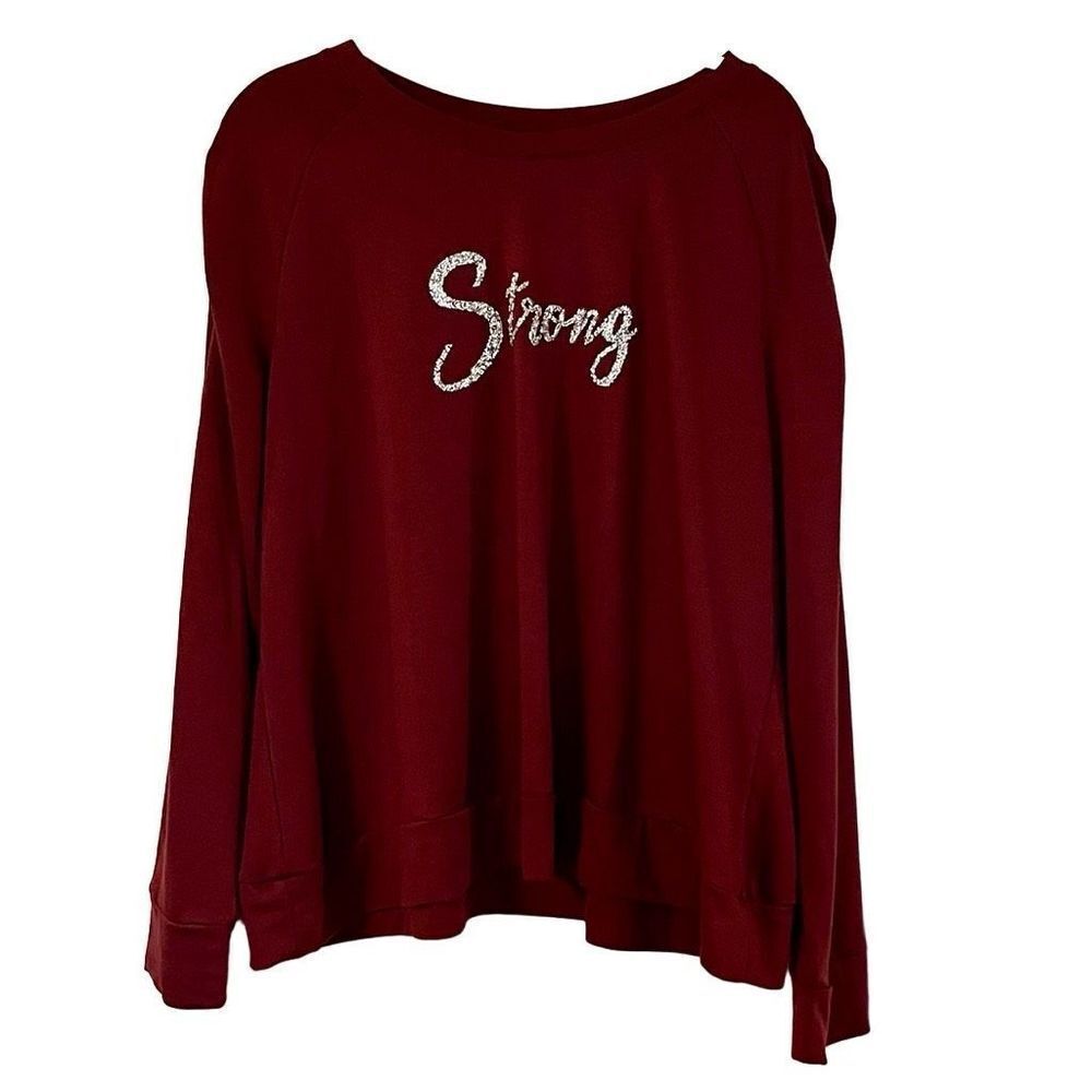 Lane Bryant Maroon Ruched Shoulders Crew Neck Long Sleeve Strong Top 18/20